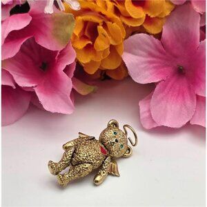 Batya 1996 Angel Teddy Bear Brooch Pendant Articulated Gold Tone Vintage